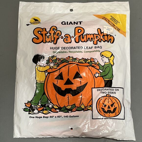 Vintage 1990 Halloween Giant Stuff A Pumpkin Lawn Leaf Bag; 2 LARGE BAGS - Picture 2 of 4